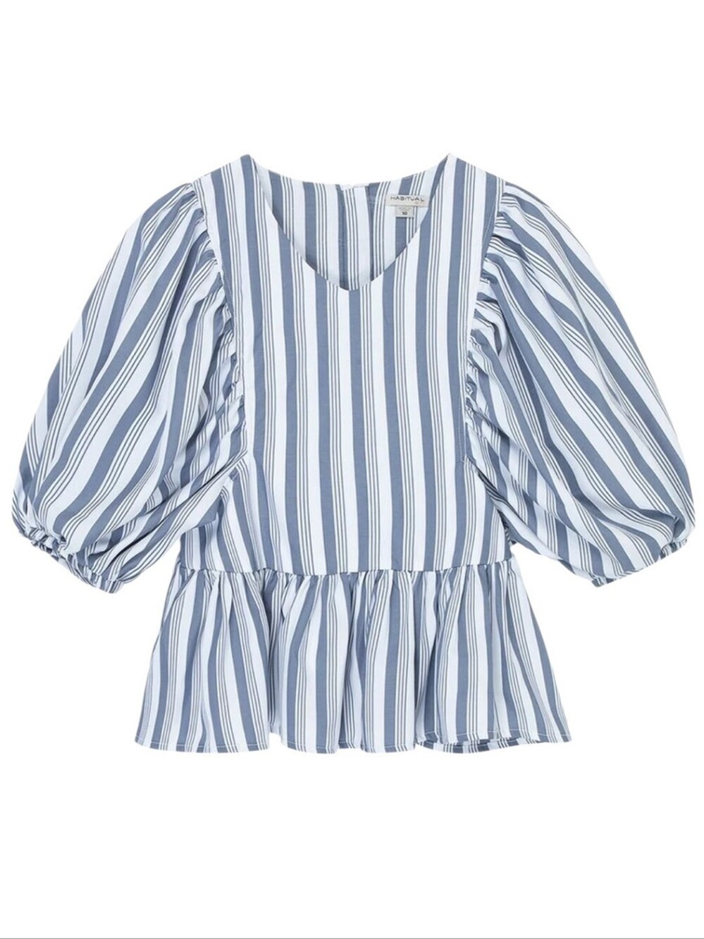 NWT HABITUAL GIRL STRIPED PUFF BALLOON SLEEVE PEPLUM BLOUSE SIZE 16 TWEEN